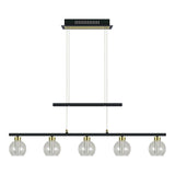 LED GLASS PENDANT LEIL "BRASS" Noir, classique et suspendu en métal noir et verre, avec des LED fermement intégrées, éclairage pour le salon, la salle à manger ou le bureau, 90 cm de long