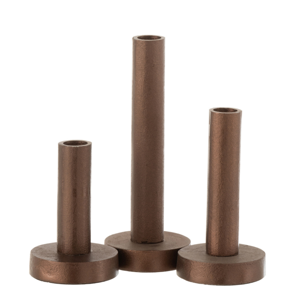 Set de 3 bougeoirs J-Line en métal marron foncé, vue de face