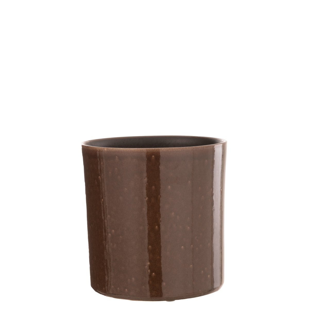 Pot de fleurs J-Line Flek en céramique marron, vue de face avec détails de texture