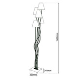 Lampe debout textile 4-flamme "boho" coloré, lampadaire avec parapluies colorés, avec une douille E14, pour salle à manger, salon, couloir ou bureau, 140 cm de haut