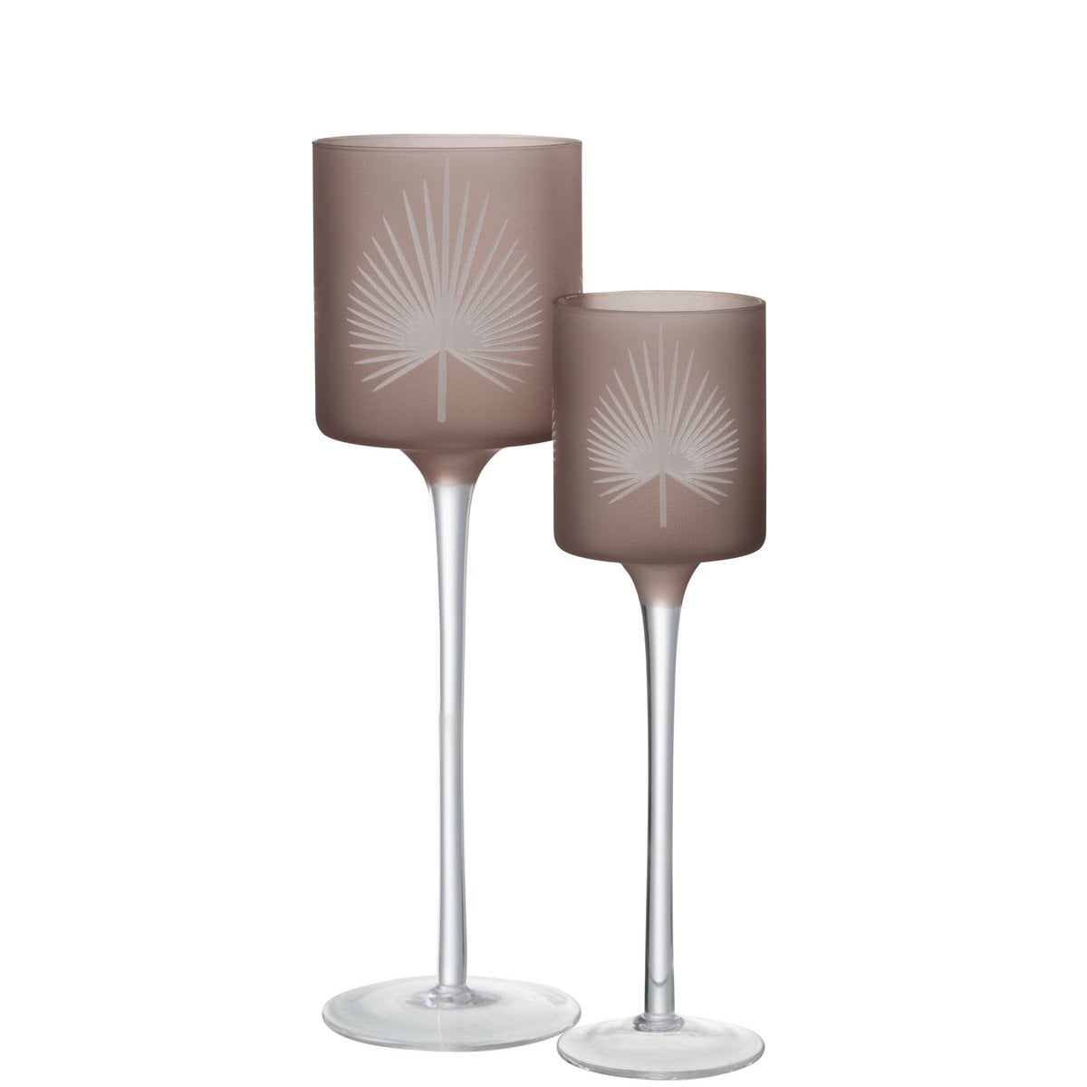 Photophore sur pied en verre beige, ambiance salon