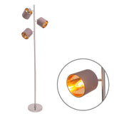 Lampe debout "Maron" en métal-satin-matt avec parasols en tissu en marron, avec une douille E14, pour salle à manger, salon, couloir ou bureau, lampe pour le salon, la salle à manger, le couloir et le bureau, la lampe debout à l'intérieur de 153 cm d