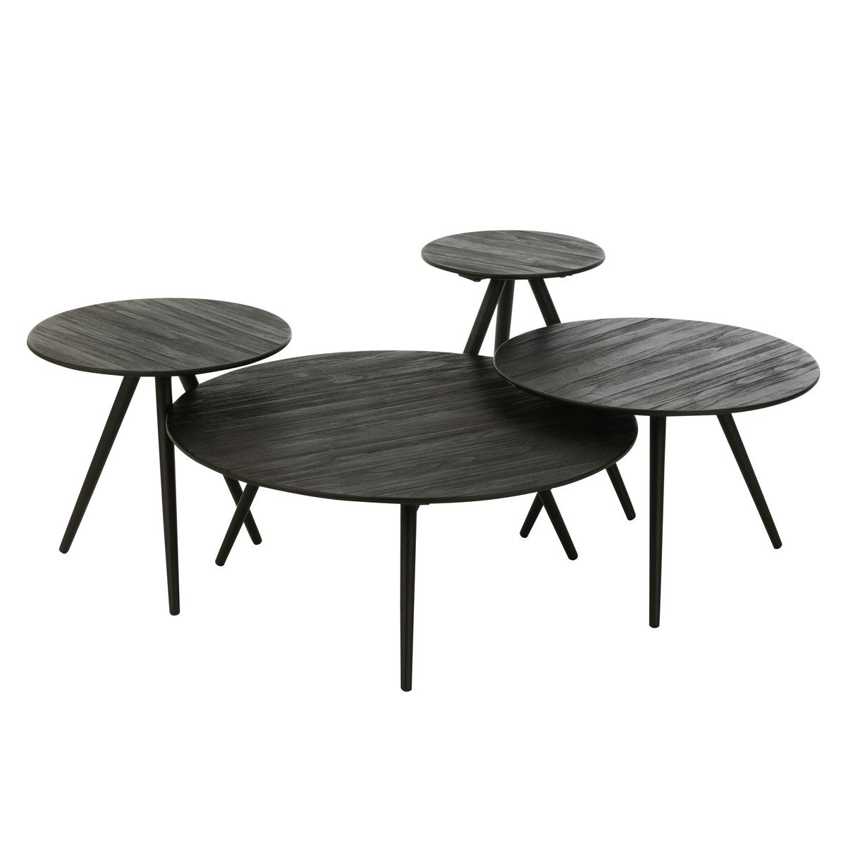 Table J-Line ronde en bois noir, vue latérale.