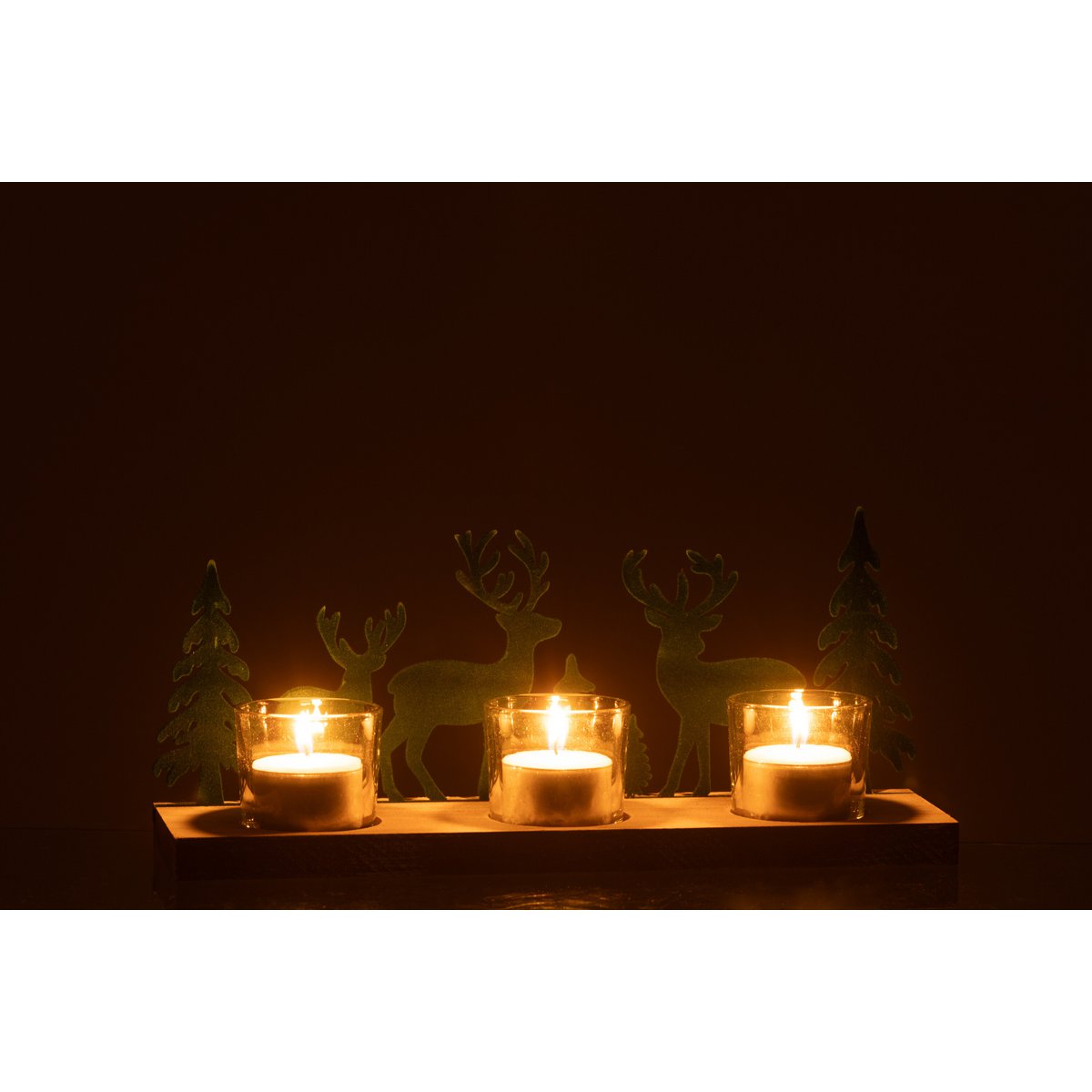 Bougeoir J-Line en velours vert avec lumière, effet décoratif
