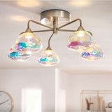 «Varna» à lampe à plafond LED, lampe à plafonnier en métal de couleur en laiton et en verre d'iris, avec des LED fermement installées, 50 cm de diamètre, un éclairage élégant pour le salon, la salle à manger ou le couloir
