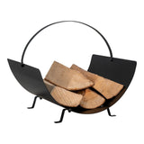 Porte-bûches avec bûches, ambiance salon moderne