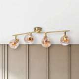 4er Spot / plafond "Libby", plafond classique en métal de couleur en laiton et verre teinté en ambre, avec socket E14, pour salle à manger, salon, couloir ou bureau, 80 cm de long