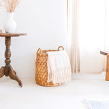 Panier à linge rond tressé – Panier à plantes Boho – Panier à linge marron – Grand panier en jacinthe d'eau RAJA (3 tailles Ø 35/40/50 cm)