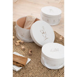 Boîte ronde J-Line blanche, mise en scène avec accessoires déco
