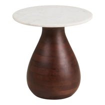 Table d'appoint Heide en bois de manguier et marbre vue de face