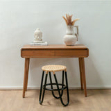 Tabouret en rotin KOLAKA Noir Ø35 cm avec Surface d'Assise Tressée | Petit tabouret rond à trois pieds
