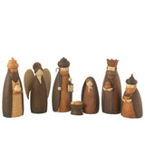 Crèche J-Line 7 pièces en résine marron, vue d'ensemble avec détails des figurines.