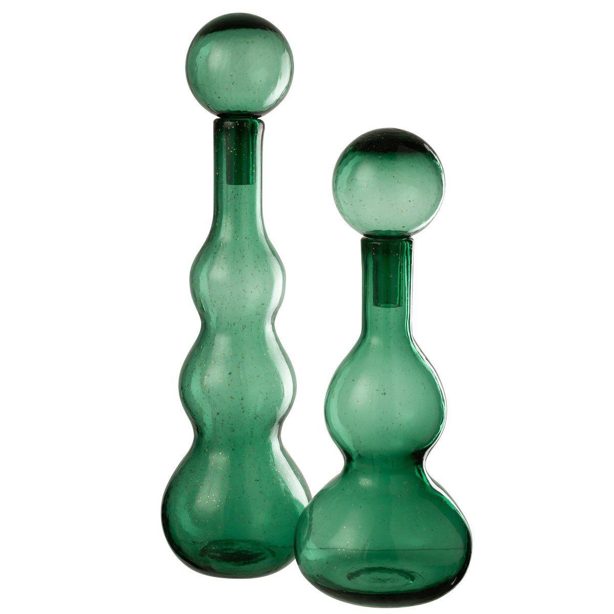 Détail de la bouteille Carol en verre vert - design moderne