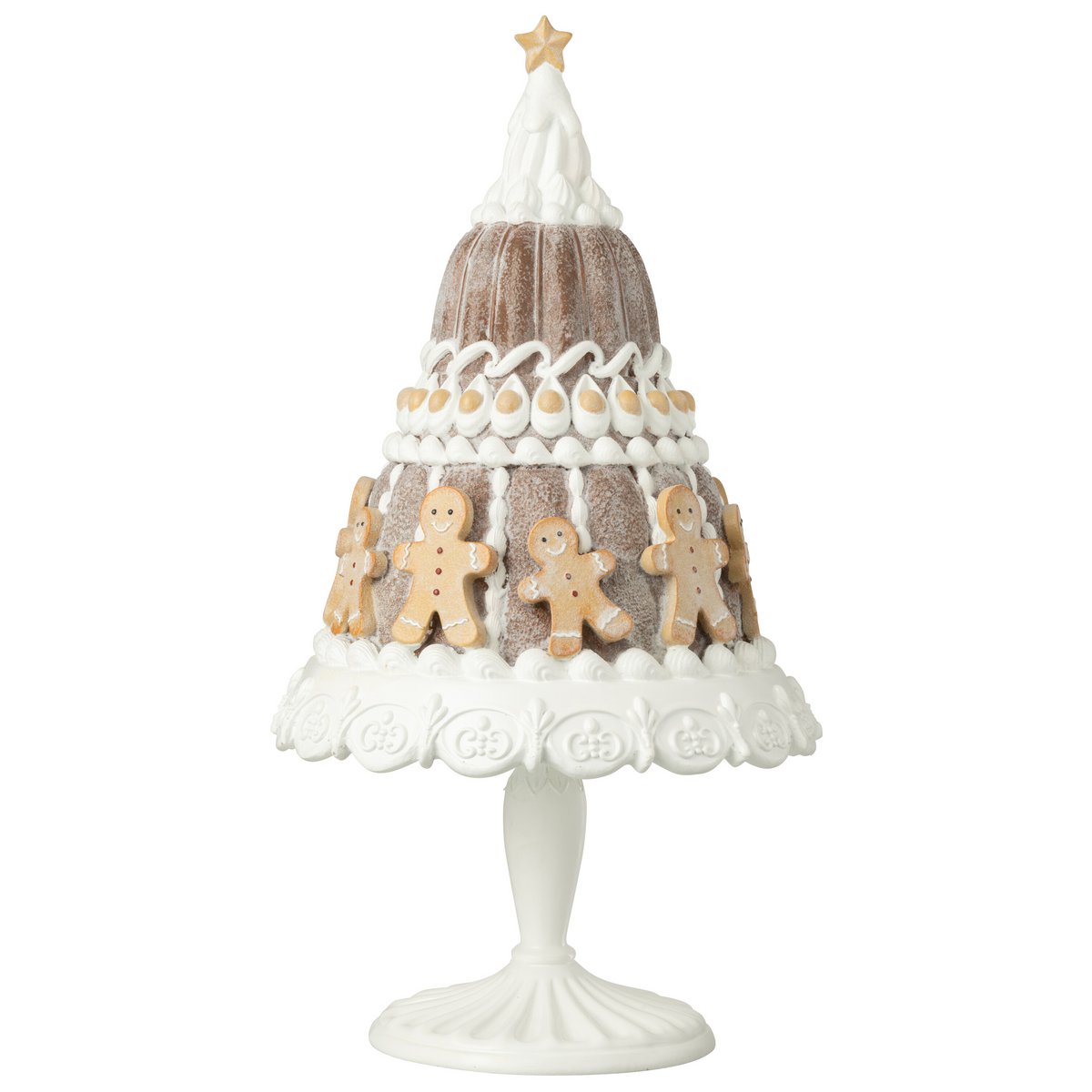 Gâteau en pain d'épices J-Line en polyrésine beige et blanc, décoration élégante pour Noël