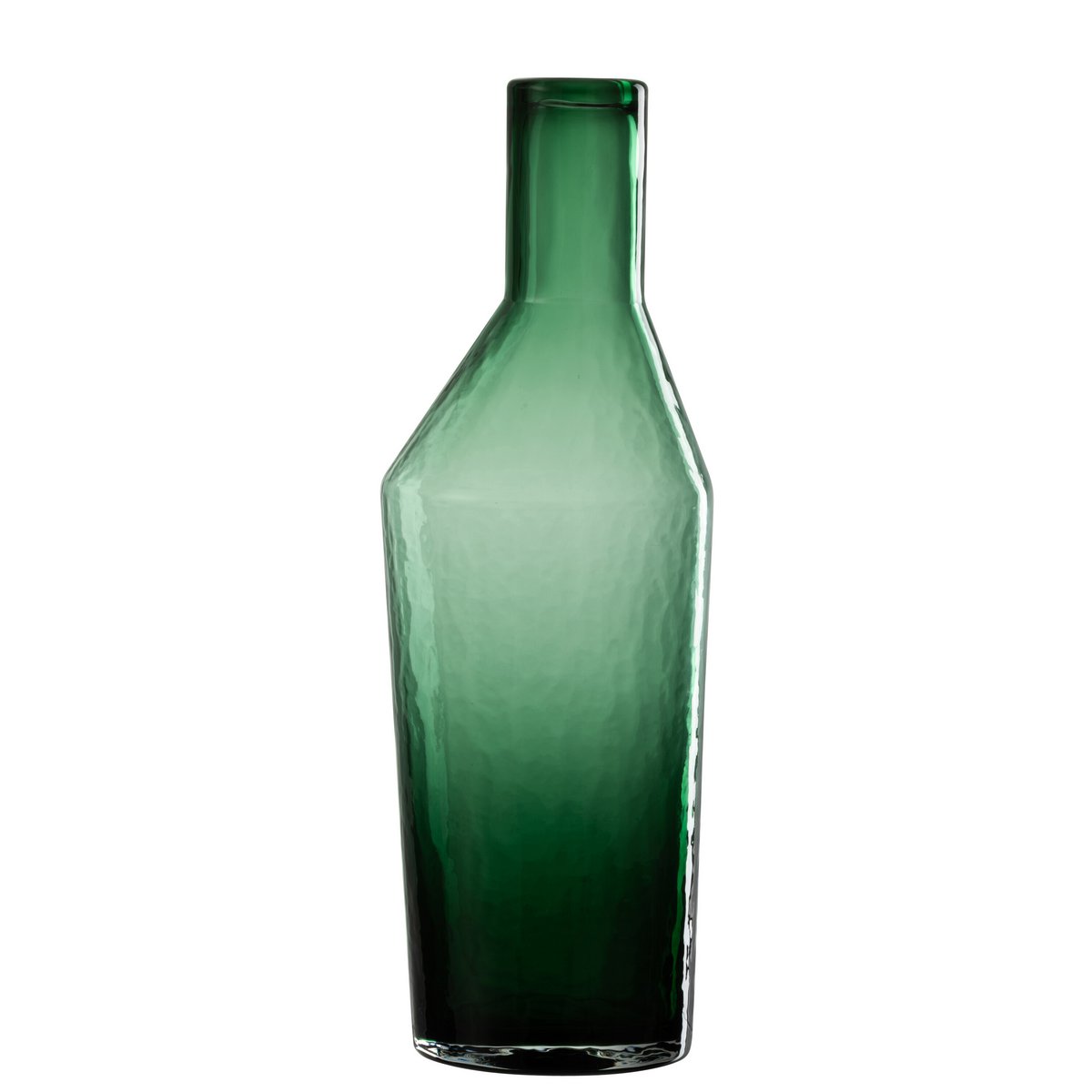 Vase en verre vert J-Line, vue de face avec fleurs