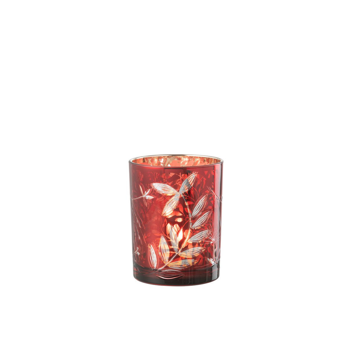 Lanterne J-Line en verre rouge et or avec motif feuilles