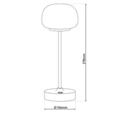 Batterie à LED / lampe de table "Pina" de 30 cm de haut, en métal (noir) et en verre (blanc), LED intégrés, blanc chaud