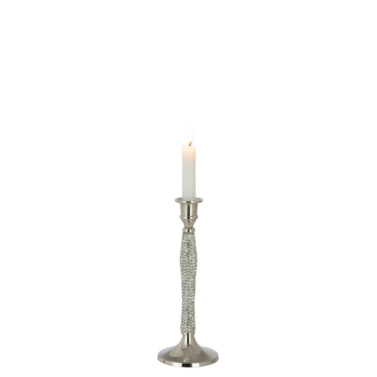 Bougeoir Diamond J-Line en aluminium argenté, vue de face