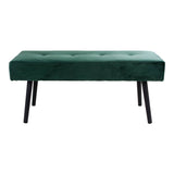 Banc Skiby en velours vert avec pieds en métal noir, vue de face