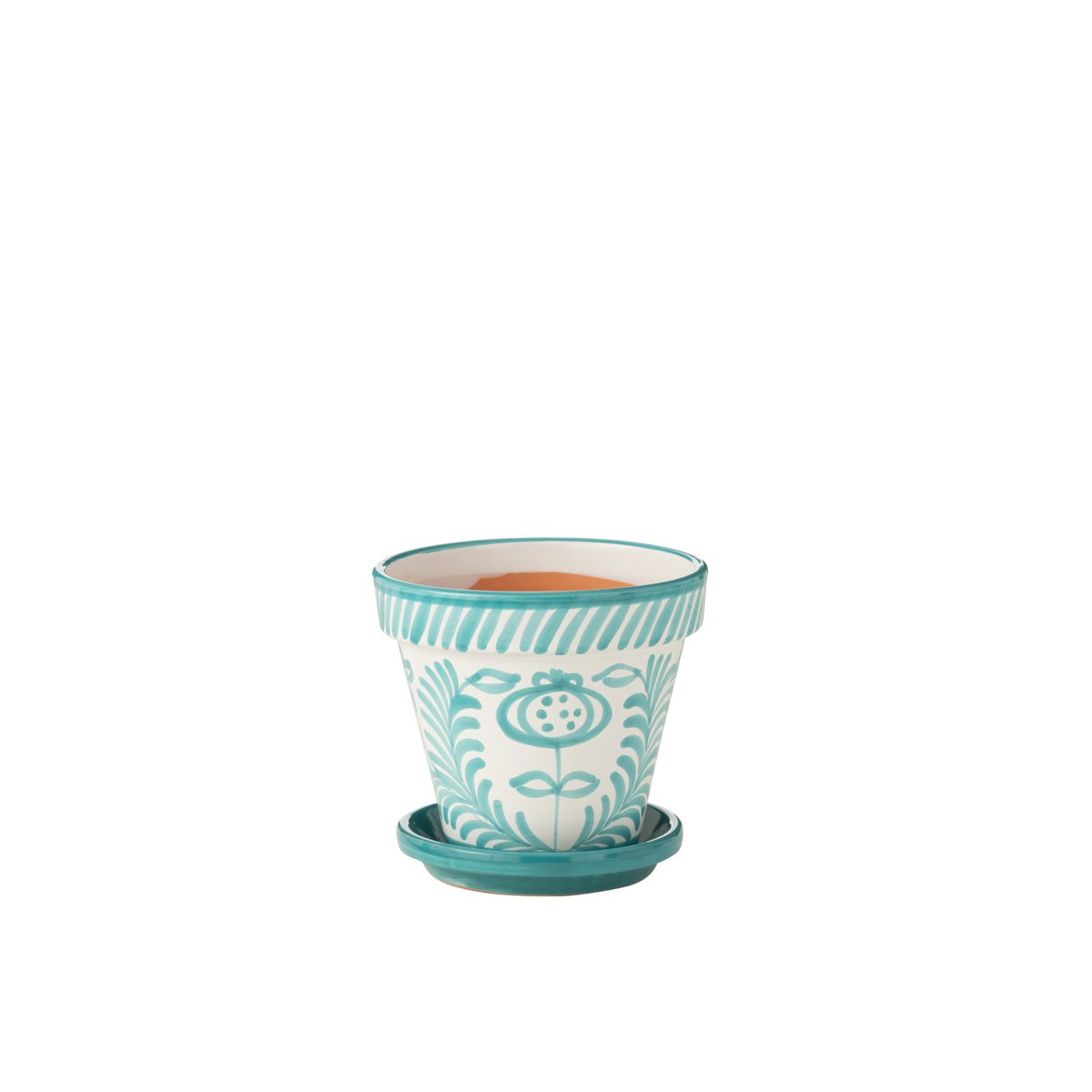 Pot de Fleurs J-Line en Céramique Aqua, vue de face avec motifs colorés