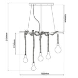 La lampe pendentielle "corde" 5flg. Suspension en bois et corde dans la nature, version E27, éclairage pour le salon ou le bureau