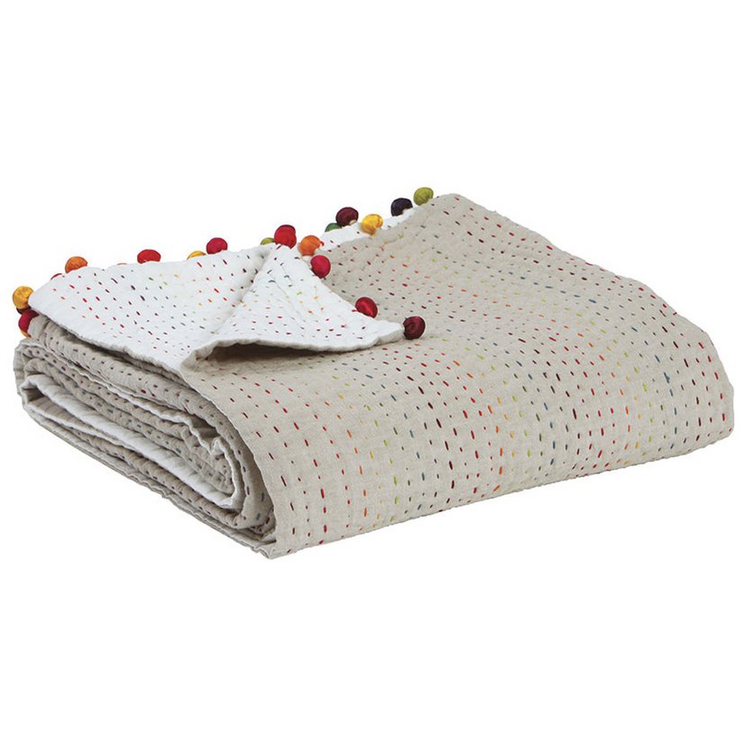 Plaid Gastounet multico 140 x 200 avec pompoms colorés et finitions élégantes
