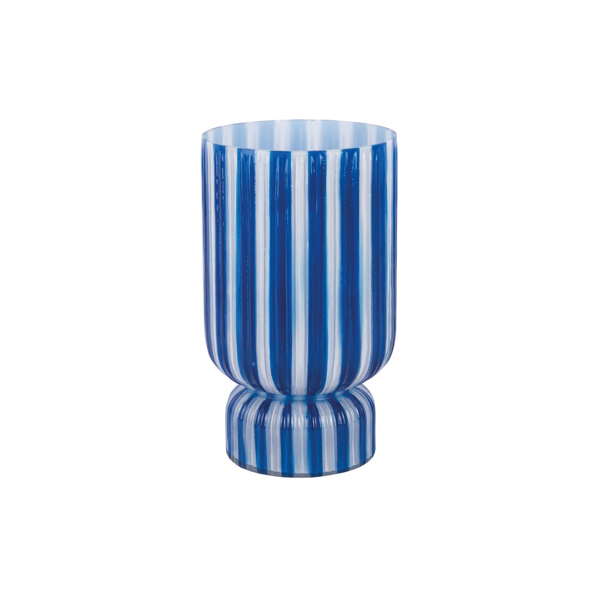 Grand vase rayé rétro en verre bleu, vue de face