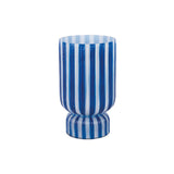 Grand vase rayé rétro en verre bleu, vue de face