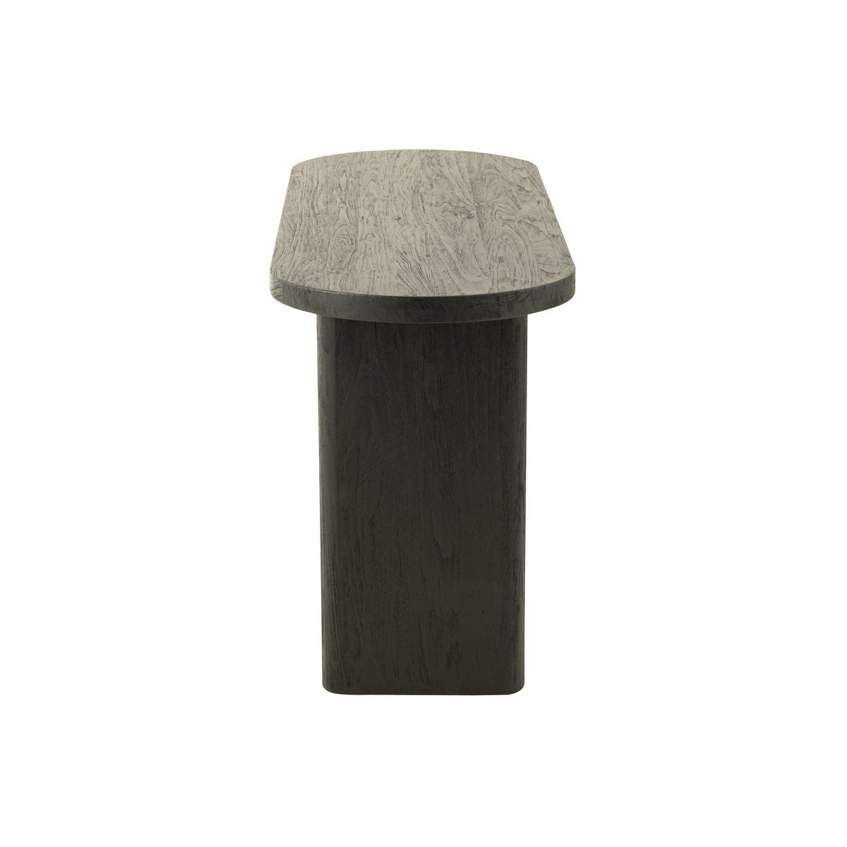 Détail du plateau en bois de teck noir de la table J-Line