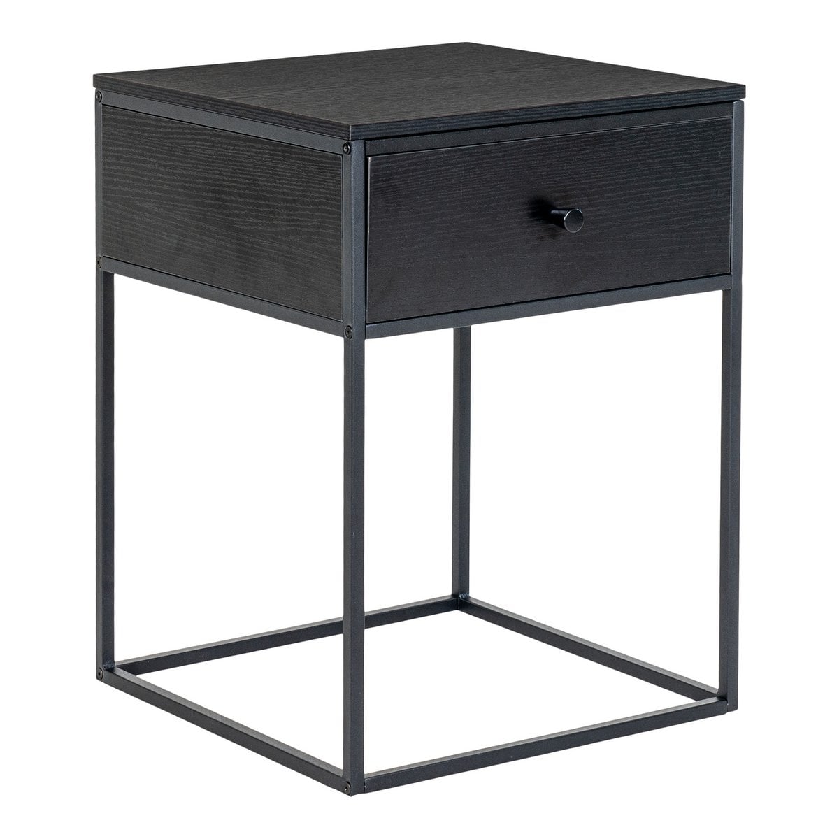 Vue de côté de la table d'appoint Vita, finition noire élégante