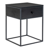 Vue de côté de la table d'appoint Vita, finition noire élégante