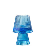Photophore J-Line Hat en verre bleu, parfait pour créer une ambiance chaleureuse.