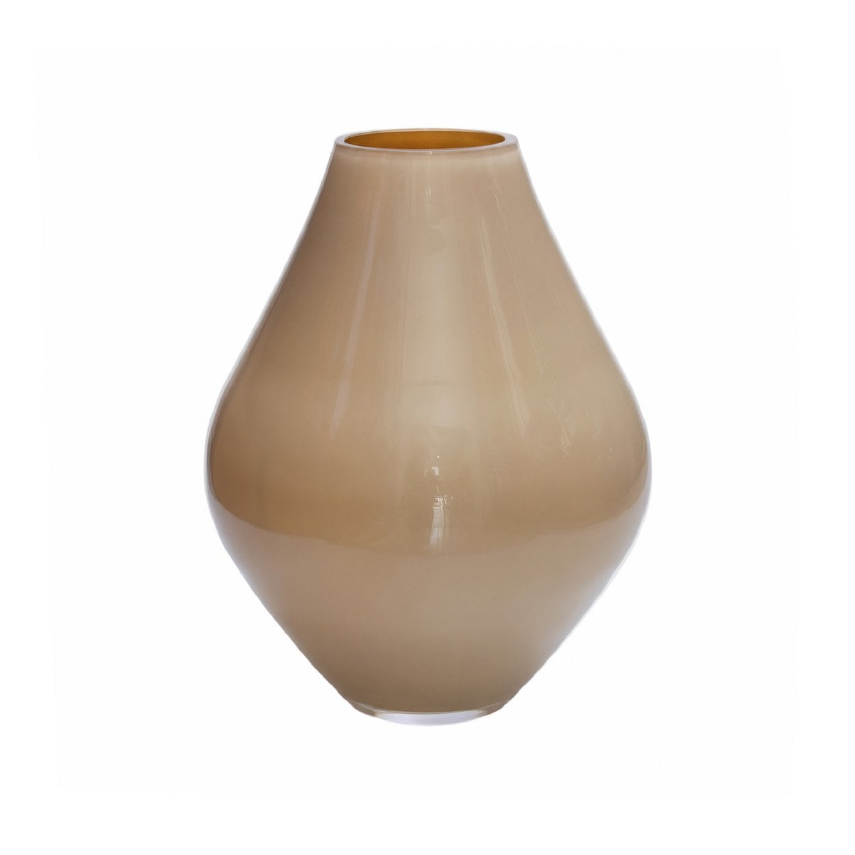 Vase Lesse sable pastel métallisé, forme élégante en poire avec finition brillante.