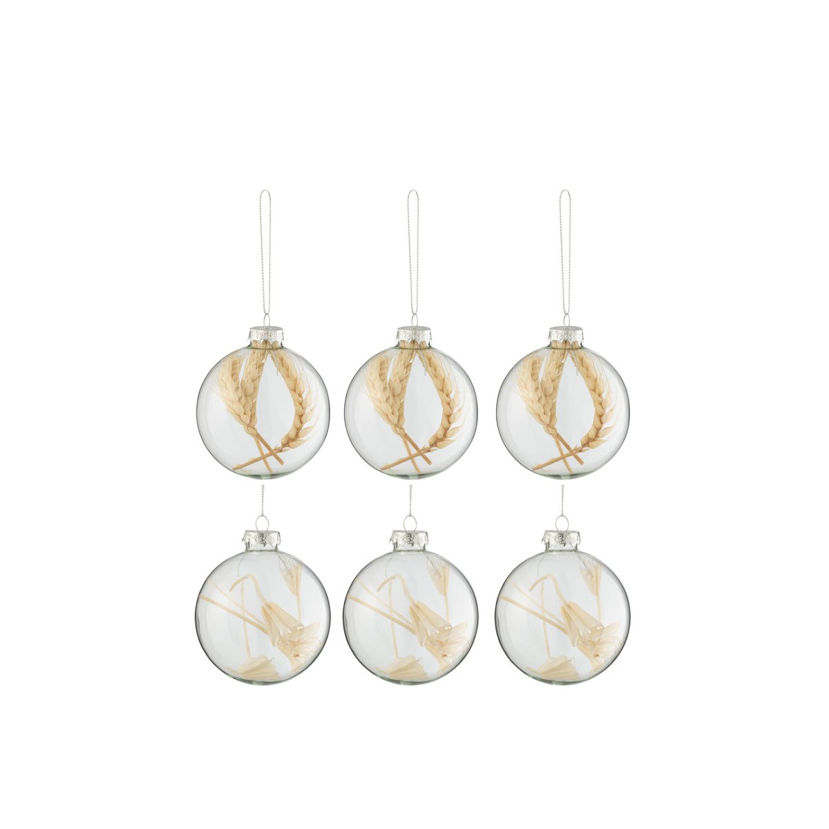 Boule de Noël J-Line en verre beige avec brindilles séchées