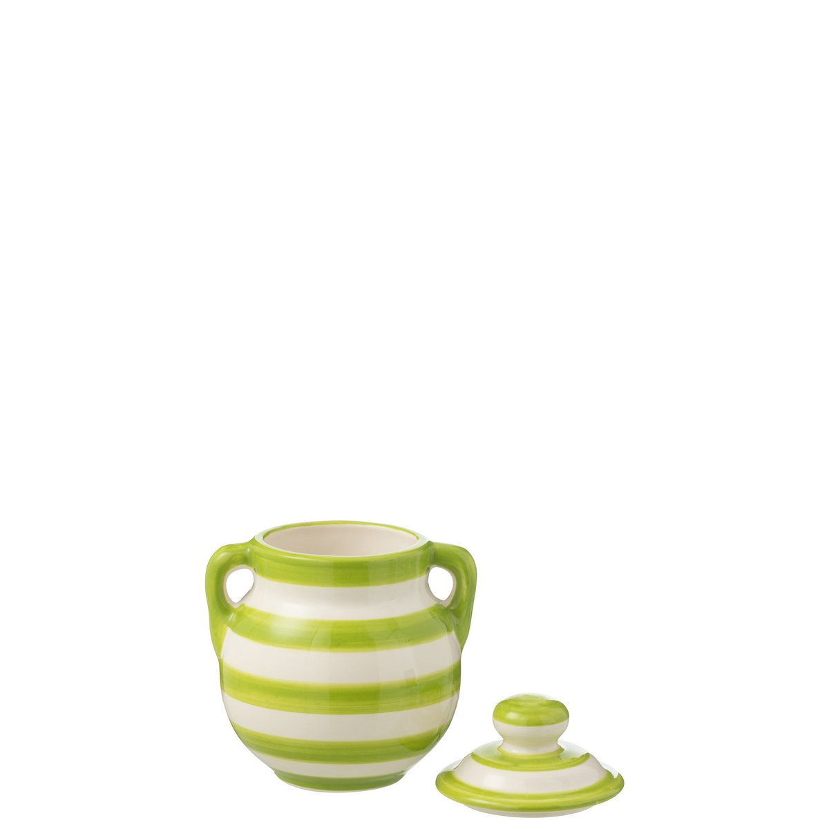 Détail du Jug Grenade Stripes en céramique, couleurs vibrantes
