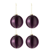 Boule de Noël J-Line en verre et velours violet et or, ensemble de 4 pièces