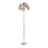 Lampe debout "Orion" fumé, environ 165 cm de haut, en chromé, en acier inoxydable et verre fumé, socket G9, éclairage pour le salon, la salle à manger ou le bureau.