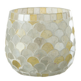 Bougeoir J-Line Mosaic en verre blanc et jaune clair, vue de face