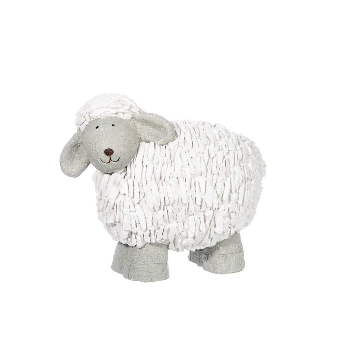 Figurine mouton J-Line en polyresin, vue de face montrant les détails de couleur blanche et grise.