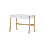 Vue de profil du bureau blanc et bois, design nordique