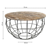 Table basse ronde durable Lexington ø 75 cm treillis métallique fil métallique table de salon en bois massif