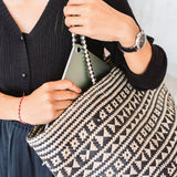 Sac fourre-tout Boho – Sac d’été en jonc de mer – Sac de plage à bandoulière – Sac naturel tissé – Grand sac de courses Boho KIDUL (noir)