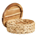 Botofte Paniers avec couvercle en bois, jacinthe d'eau, naturel, lot de 3