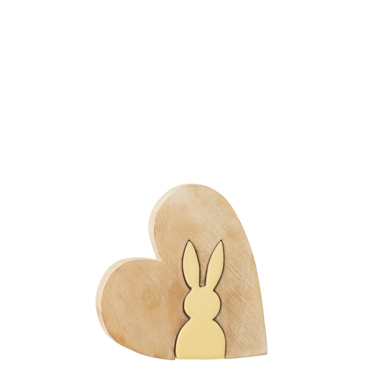 Décoration Cœur Lapin en bois jaune J-Line, vue de face