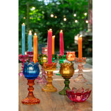 Coffret de 6 bougies de table fuchsia J-Line, vue de face avec détails de couleur