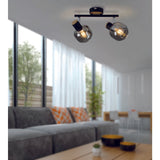 2 pancarnetes "Fumoso", plafond métallique et verre fumé en noir, et nature, avec socket e14, pour salle à manger, salon, couloir ou bureau, 40 x 20 cm