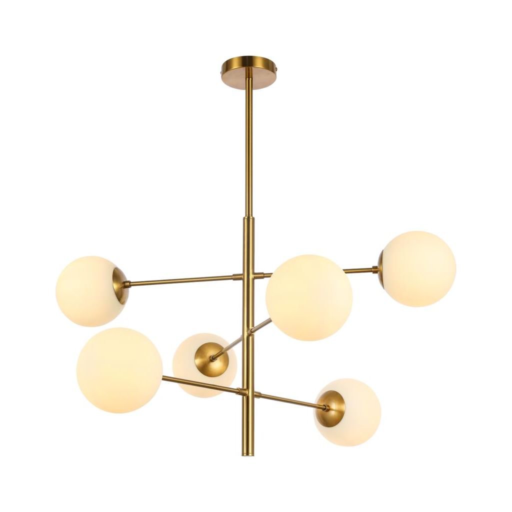 Lampe suspendue Népal Or Blanc - Lustre moderne avec 6 lumières en laiton et verre blanc