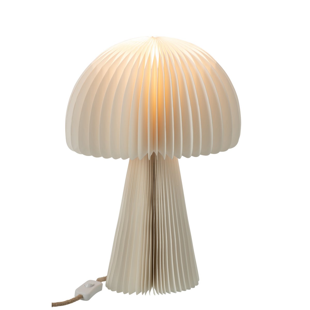 Abat-jour Mushroom Pliable J-Line en papier blanc cassé, vue de face.
