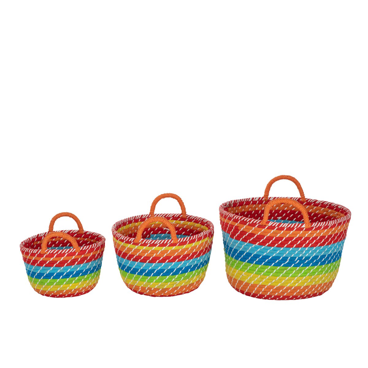 Panier J-Line Rainbow Stripes avec motif multicolore et anses en seagrass