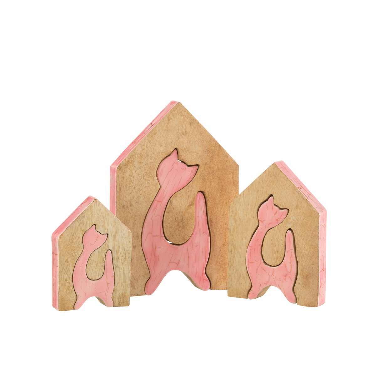 Figurine chat en bois rose, détail de la texture